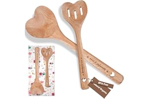 PULUOLE Love Spoons, 2 cucchiai in legno a forma di cuore, utensili da cucina in legno di alta qualità, regalo di compleanno per donne, mamma, nonna, cuori, regali per cuochi, hostess e coppie