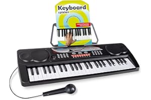 McGrey BK-4910BK Keyboard - Kinder Keyboard mit 49 Tasten - Einsteigerkeyboard mit 16 Sounds und 10 Rhythmen - Piano mit Lernfunktion, Mikrofon für Gesang und Notenständer - Mit Schule - Schwarz