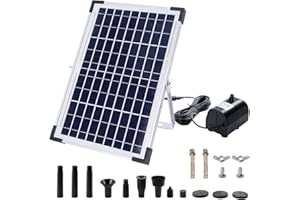 CIMSFCOR Solar Water Fountain Pump 10W 17V, 1350L/H Solar Fountain Pump Kit with Separate Solar Panel, with 8 Nozzles and 5m Cord for Garden Aquarium Bird Bath