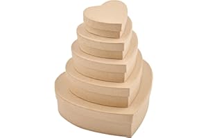 WANDIC Paper Mache Box, Set Of 5 Heart-Shaped Mini Kraft Paper Boxes With Lids Ideal For Crafting & Storage Accessories Cosmetics Jewelry Gifts Home