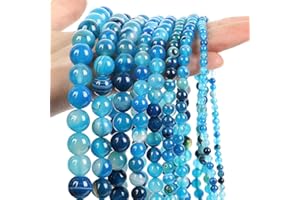 ONLY FAITH Lot de 125 perles rondes en pierres naturelles agate bleue pour la fabrication de bracelets bijoux fantaisie avec trou pour colliers en vrac (6 mm agate bleue)