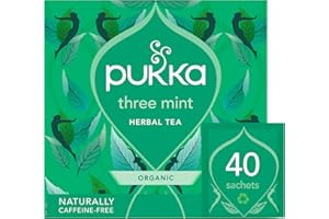 Pukka Herbs Three Mint Organic Herbal Tea Box - 40 Plant Based Biodegradable drink - Tea Infusion With Spearmint, Peppermint, Fieldmint - For Digestion - Sleep - Caffeine Free