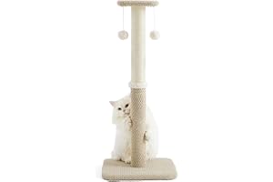 LE SURE Lesure 86cm Tall Cat Scratching Post - Highly Resistant Carpet Scratch Post, Premium Sisal Rope Scratch Posts Kitten and Adult Cats, Sturdy Large Scratch Pole with Hanging Ball, Beige