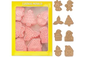 NTGFU Emporte-pièces Noël, Lot de 8 Noël Emporte Pièce, 3D Noël Moule Biscuit Plastique Enfant, Christmas Cookie Cutter Tampon Biscuit Noël Decoupoir Patisserie pour Décoration Fondant Biscuit Cookie Gâteau