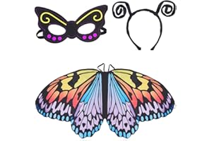 Beelittle Butterfly Wings Costume 3 Pieces Fancy Dress-Up Set Butterfly Wings Cape Shawl with Antenna Headband and Mask for Girls Kids (Rainbow)