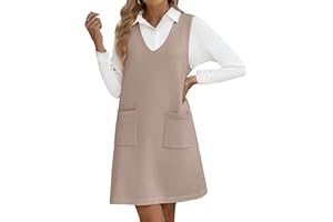 Hotouch Damen Kleider V Ausschnitt ärmellos Strickkleider Leicht Knit Pullunder Kleid Freizeitkleider Loose Casual Lang Sweater Vest mit Taschen