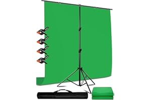 Heysliy Green Screen 2x3M Background with T Backdrop Stand 6.5x9.5Ft
