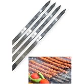 pratikoutdoor 4 Adet Paslanmaz &Ccedil;elikten (Krom) 3mm Adana Kebab Şiş, Barbek&uuml; Kebab Şiş, Mangal Şiş, 2.5cmx60cm