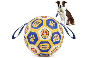 Vivifying Interactive Dog Toys Ball, Durable PU Dog Football with Grab Tags Play Indoor&Outdoor for Tug of war and Burning Energy, World Cup Dog Ball for Small&Medium (15.24cm/6in)