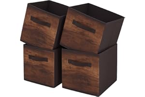 Pinkgarden Storage Box, Collapsible Fabric Storage Cube with Handles for Home, Kids Room, Closet and Toy Organization,Pack of 4, 26.7 x 26.7 x 27.9 cm, Wood Grain