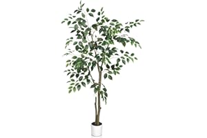 Leflos 150cm albero artificiale di Ficus per interni, pianta di ficus tropicale realistica in seta, rami e foglie regolabili, deco per soggiorno, ufficio, festa & celebrazione