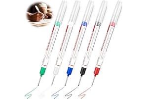 CJMUQHEHH 5 pennarelli a foro profondo, 20 mm, punta extra lunga per precisione, marcatore profondo, marcatore impermeabile per legno, metallo, cartone, progetti di costruzione (nero, blu, rosso, verde, bianco)