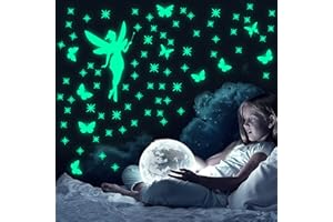 SINEKONG Leuchtsterne Wandtattoo Fee Schmetterling Sternen Leuchtsticker Wandsticker Kinderzimmer Mädchen Leuchtaufkleber Selbstklebend Fluoreszierend Aufkleber Wanddeko für Mädchen Geschenke