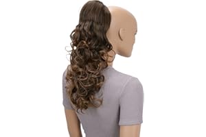 CAISHA by PRETTYSHOP 45cm Postiche Natte Queue De Cheval Extensions De Cheveux Volumineux Ondulé Mélange Brun PH12