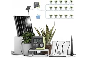 Raddy WS-1 Automatisches Bewässerungssystem, Solar-Drip-Bewässerungsset mit 2600mAh Batterie, programmierbarem Timer, automatischem Tropfbewässerungssystem für 15 Topfpflanzen im Gewächshaus