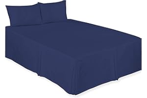 ARLINENS Luxury Plain Dyed Poly Cotton Platform Base Valance Sheet in Following Colours and Sizes (SINGLE, NAVY BLUE)