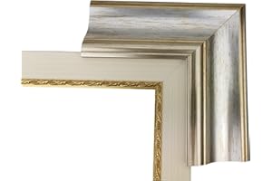 ITALIA CORNICI Maestri Artigiani - Cornice in legno da parete per Quadri tutte le misure, con Passepartout, Oro Argento Noce Azzurro (50 x 60 cm + passepartout, ARGENTO)
