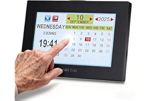 GINZER Touch Screen Dementia Alarm Clock Design 2025 New, Digital Clock 8 inch Large Display Talking Calendar Clock, with Date and Day for Elderly Alzheimers with HD Digital Photo Frame-Black