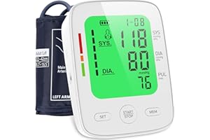 VIPROUD Tensiómetros de brazo eléctricos con gran pantalla LCD tricolor, clínicamente validado, brazalete ajustable tamaño 22-42cm, Detector defrecuencia cardiaca, detección de arritmias, 2 x 99 Memorias