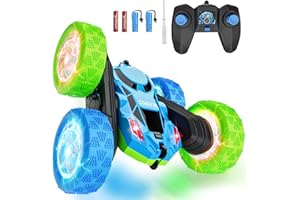 cosone Ferngesteuertes Auto für Kinder RC Stunt Cars mit coolem Rad Lichter 360° drehend Jungen Spielzeug für Alter 6 7 8 9 10-12 Kinder Geschenk Ideal (Blau&Grün)