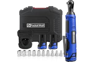 FADAKWALT Llave de Carraca Eléctrica Inalámbrica 3/8", Llave de Trinquete Eléctrica Inalámbrica 12V, Llave de Carraca 40Ft-Lbs(50N.m), 300RPM, 2 * 2.0Ah Baterías Y Cargador Rápido, Velocidad Variable