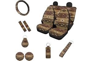Belidome 12 Stück Aztec Tribal Auto vorne hinten Sitzbezüge Fahrzeug Lenkrad Protector Sicherheitsgurt Pads Chapstick Halter Untersetzer Schlüsselanhänger Universal Zubehör, Einheitsgröße