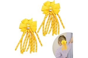 MUFEKUM 2 Pcs Hair Bow Spiral Streamers, Curly Bow Hair Bands Kids Spiral Hair Ties Ponytail Holder Hair Ribbons Bobbles for Girls Toddler Kids, Girls School Hair Accessories(Yellow)