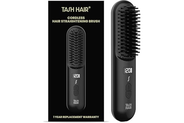 Tash Hair Glide Cordless Hair Straightening Brush Naturally Straight, Shiny & Frizz-Free Look 5 Heat Settings, Ceramic Bristles, Portable & Rechargeable Straightener Comb 1 Year Warranty