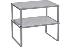 ‎SONGMICS SONGMICS Gewürzregal, 2er Set, Küchenregal, Küchen-Organizer, Küche, Gewürzhalter, erweiterbar, stapelbar, kleines Regal, Metall, silbern KCS01SV