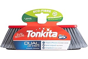 TONKITA | Dual Scopa per Interni, Setole Semi-Rigide Fitte e Inclinate, Cattura Polvere Capelli e Briciole, Made in Italy
