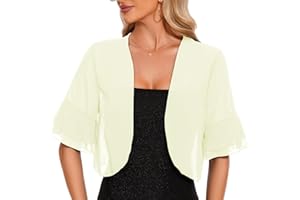 Atxnn Bolero Mujer de Gasa Chaqueta Verano Toreras de Media Manga con Volantes Cardigan Corto Ligero para Fiesta Vestidos