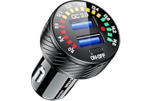 Thlevel Zigarettenanzünder USB Adapter Schnellladung Dual QC3.0 Port Auto Ladegerät 36W 3A mit Voltmeter LED Licht Schalter für Phone Camera und Mehr