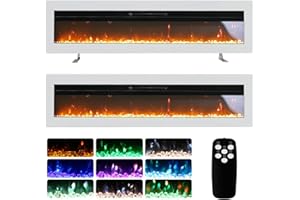 INMOZATA 102cm Electric Fire Recessed Wall Mounted Freestanding Electric Fireplace with Realistic LED Flame Effect, Adjustable Thermostat, Overheat Protection, 900W&1800W (102 cm/40 inch, White)