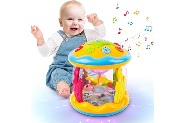m zimoon Jouets Musicaux 6 9 12 18 Mois Plus Bébé, Projecteur Tournant Jouet avec Musique et Multicolores Lumières, éducatif Cadeau pour 1 2 Ans Filles et garçons