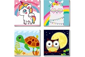 Daisen Art 4 Pack Paint by Numbers for Children Framed Canvas,Animal Paint by Numbers for Kids,Acrylic Paint by Numbers,DIY Acrylic Oil Painting with Wooden Easel(8x8inch)