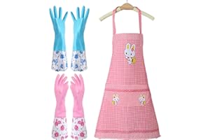 EHDWXVZM 2 Pares De Guantes Para Lavar Platos, 1 Delantal, Guantes De Limpieza Para El Hogar, Guantes De Boca Ancha De Manga Larga, Juego De Protección Para Lavavajillas Y Limpieza
