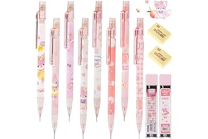 WACH AUF 8 Pieces Mechanical Pencil Set Propelling Cute Pencils with Erasers 2 boxes 2B Lead Refills, 2 Rubbers Pastel Automatic Pencil for Students Writing Skeching Drawing