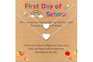 CheersLife 2 Pcs Mother Daughter Necklaces with Heart Charms Back to School First Day at School Gifts Mommy and Me Matching Necklaces Set Gifts for Her Aunt Niece Cute Jewelry Gifts for Women Girls