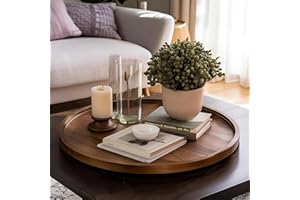 FLIPSSHOPPEE Round Decorative Tray Rustic Wooden Coffee Table Trays Home Decor Farmhouse Centerpiece Serving Trays for Food Drinks Ottoman Kitchen Countertop Set of 1