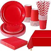 PYAILI Red Birthday Party Tableware for 24 Guests | Disposable tableware 121 pieces: plates, cups and napkins. Ideal for chil