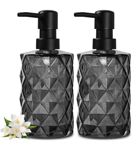 2-pack Diamant-reliëf Glazen Zeepdispenser Met 304 Roestvrij Stalen Pomp 12 Oz Badkamerzeepdispenser Met Houten Label Elegante Handzeepdispenser Voor Badkamer En Keuken