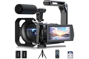 Videokamera 5K, 56MP Camcorder Vlogging Kamera für YouTube, WiFi Nachtsicht 3" 270° drehbarer Touchscreen Webcam Camcorder, Video Camera mit 64GB Karte, Fernbedienung, Mikrofon, 2 Batterien, Stativ