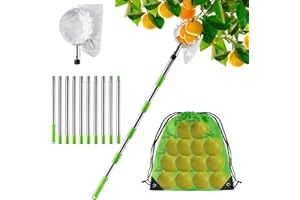 KOMABLEN 4M Raccogli Frutta Telescopico, Raccogli Cachi in Acciaio Inox e Borsa in Cotone, Raccoglifrutta Regolabile, Raccogli Frutta da Albero per Limoni Mele Pere Arance