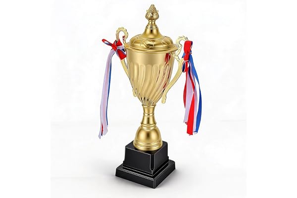Dpofirs Stor Trofécup, Mästerskapsutmärkelsedekoration med Sporttema och Anpassningsbar Bas för Vinnarceremoni, Tävlingsfestgåva, 29 Cm Lång Guldmetallpokal