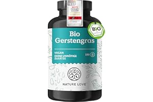 ‎NATURE LOVE NATURE LOVE® Bio Gerstengras - 180 Kapseln - 500mg pro Kapsel - aus deutschem Anbau - - Hochdosiert, laborgeprüft, zertifiziert Bio, in Deutschland produziert