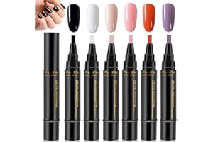 MIKLOVEN One Step 3-in-1 Gel Nail Polish Pen Set, Quick-Dry Soak-Off Nail Art Pens, 6 Colors Pack with Black, White, Nude, Light Pink, Red & Deep Red, No Base Coat Needed, DIY & Salon Manicure Kit
