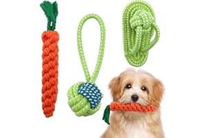 HYSHLC 3 Teiliges Baumwollseilspielzeug für Hunde, Welpen Spielzeug, Zerrspielzeug Hund mit Ball, Beißleine, Tauziehen, Karotte Kuscheltier, Hundespielzeug Unzerstörbar, Hundespielzeug Seil