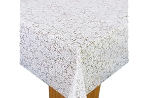Karina Home White Floral Lace Wipe Clean Tablecloth Vinyl PVC Table Cover Wipeable Table Cloth (White Floral, 500cm x 140cm)
