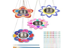 LAMEK 4Pcs Vogelfutterhaus Bausatz Kinder Holz Vogelhaus Bastelset DIY Vogelfutterspender Bemalen Kreativ Holzkunst Basteln Kunst Handwerk Vogelfutter für Frühling Geburtstag Weihnachten