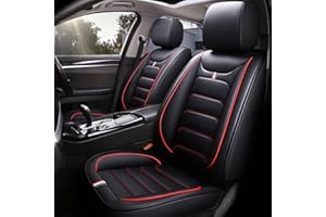 MONREBO PU Leather Car Seat Covers, Automotive Seat Covers Fit For Kia Sportage1993-2023, Breathable and Waterproof Faux Leather Auto Seat Cushions, Black with Red Trim